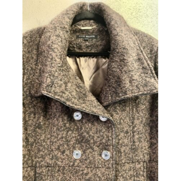 Steve Madden Wool Blend Coat size Lg Double Breasted Brown Hand Pockets‎ - Picture 3 of 11